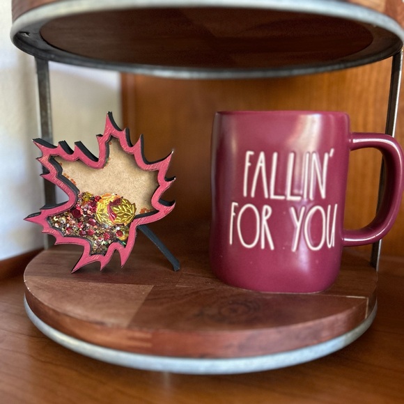 Rae Dunn Falling For You Coffee Mug & Autumn Leaf Shaker in Burgundy/Maroon/Plum - Picture 2 of 8